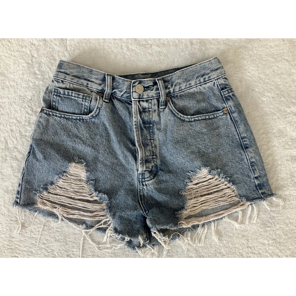 Pacsun Denim Jean Shorts Women Festival Boho Y2K Distressed Grunge Light Wash 26